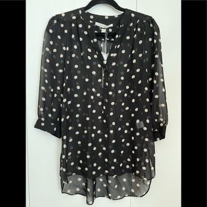 LC Lauren Conrad Sheer Black Taupe Dot High Low Hem Blouse